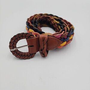 Vintage Women's Braided Leather Belt XL Rainbow Multicolor Fits Up To 40" Waist